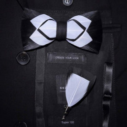Noeud papillon en plume : Noir & Blanc