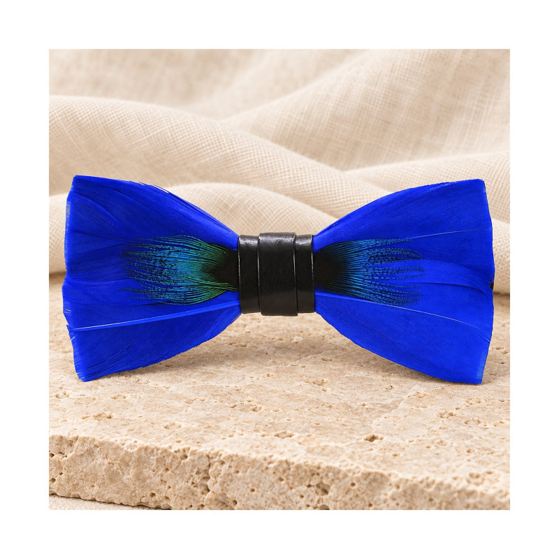 Noeud papillon en plume : Paon bleu