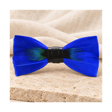Noeud papillon en plume : Paon bleu