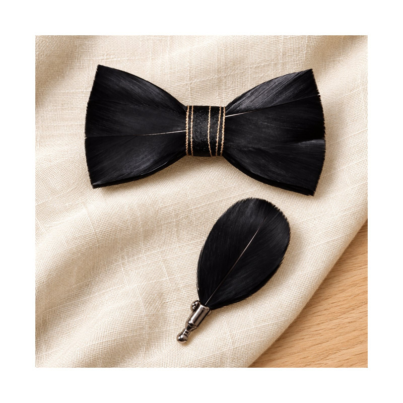 Noeud papillon en plume : Noir Corbeau