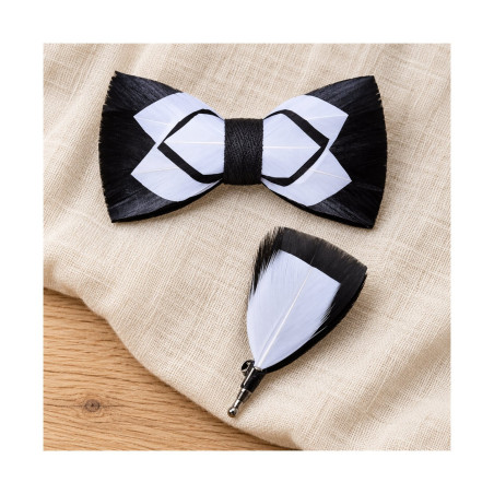 Noeud papillon en plume : Noir & Blanc
