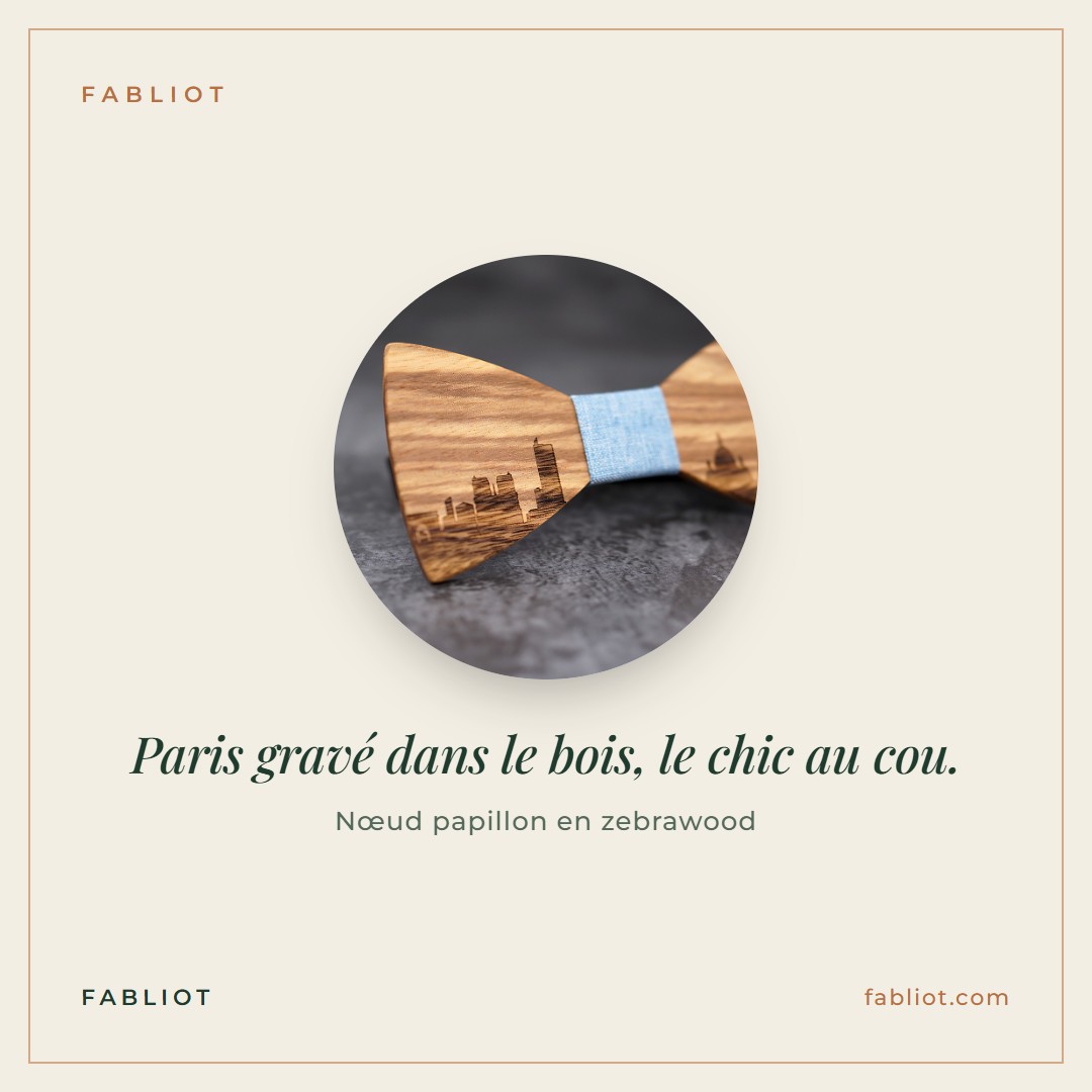 Paris gravé dans le bois, le chic au cou.